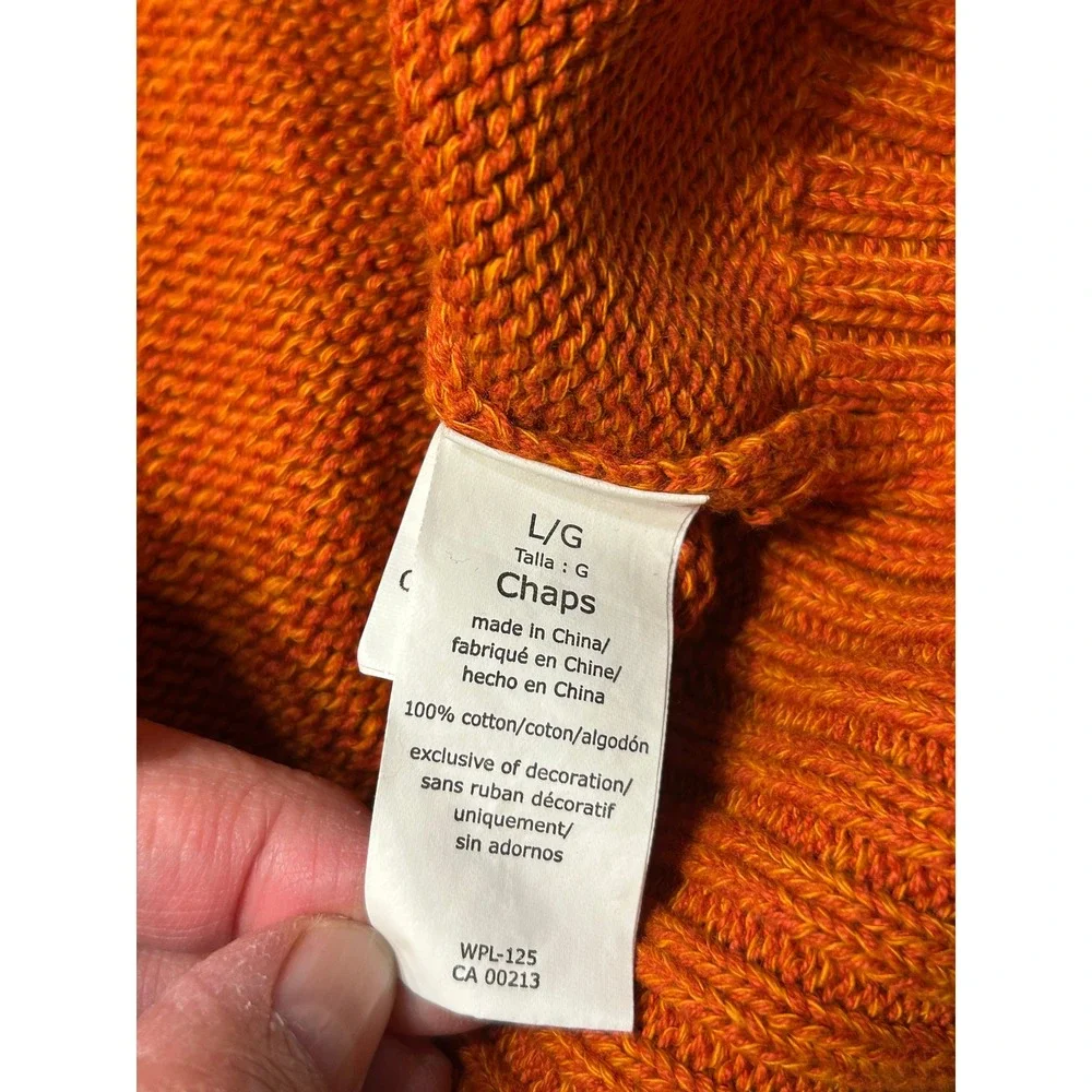 Chaps Preppy Gorpcore Fall Orange Cotton Mock Neck Henley Sweater Elbow Patches